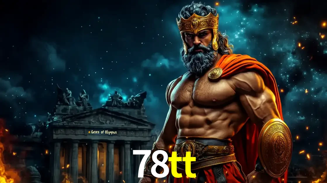 O poderoso Zeus do jogo de slot Gates of Olympus em frente ao seu templo, pronto para lançar multiplicadores divinos e prêmios épicos no cassino online 78tt.