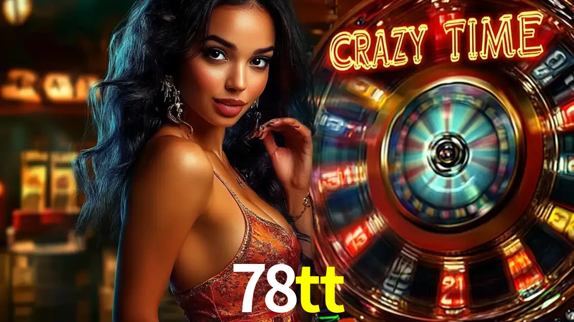 Mulher elegante ao lado da vibrante roda da fortuna do jogo de cassino ao vivo Crazy Time, um dos game shows mais populares e cheios de prêmios do 78tt.